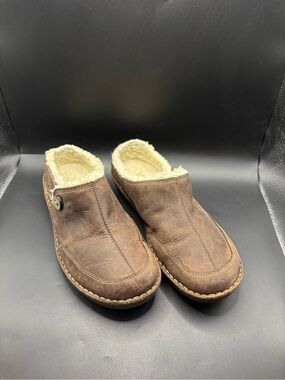 Teva Tonalea Clog Mule Slides Sherpa Lined Brown Leather Women’s 7.5 EU 38.5